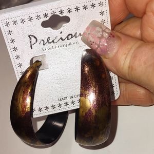 Shiny Gold Metallic Brown Stretch Top + FREE Earrings